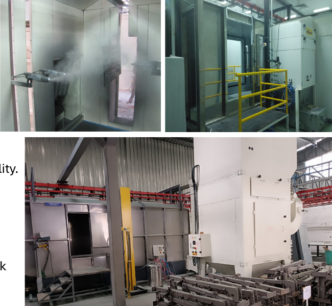 ATG process photography showing powder coating equipment and recovery infrastructure.